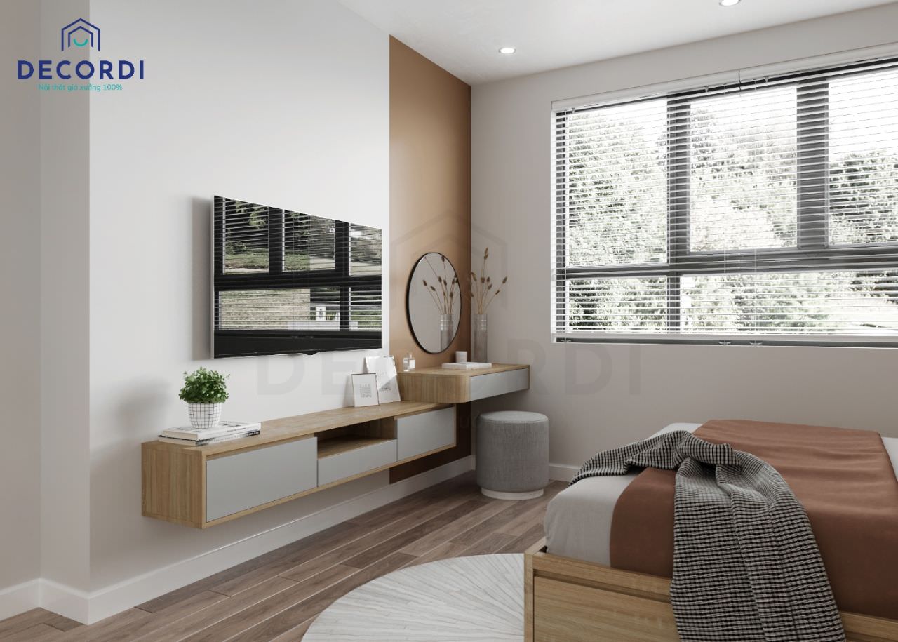 Decor phòng ngủ màu nâu với các nội thất đơn giản, tiện nghi