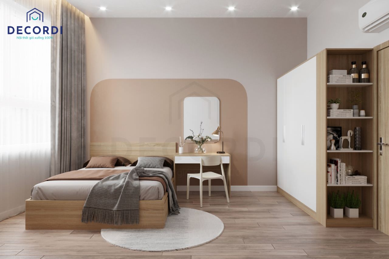 Thiết kế phòng ngủ kết hợp màu nâu và màu kem đẹp tinh tế