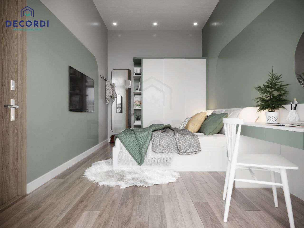 Combo phòng ngủ hiện đại từ gỗ công nghiệp sơn trắng sạch sẽ