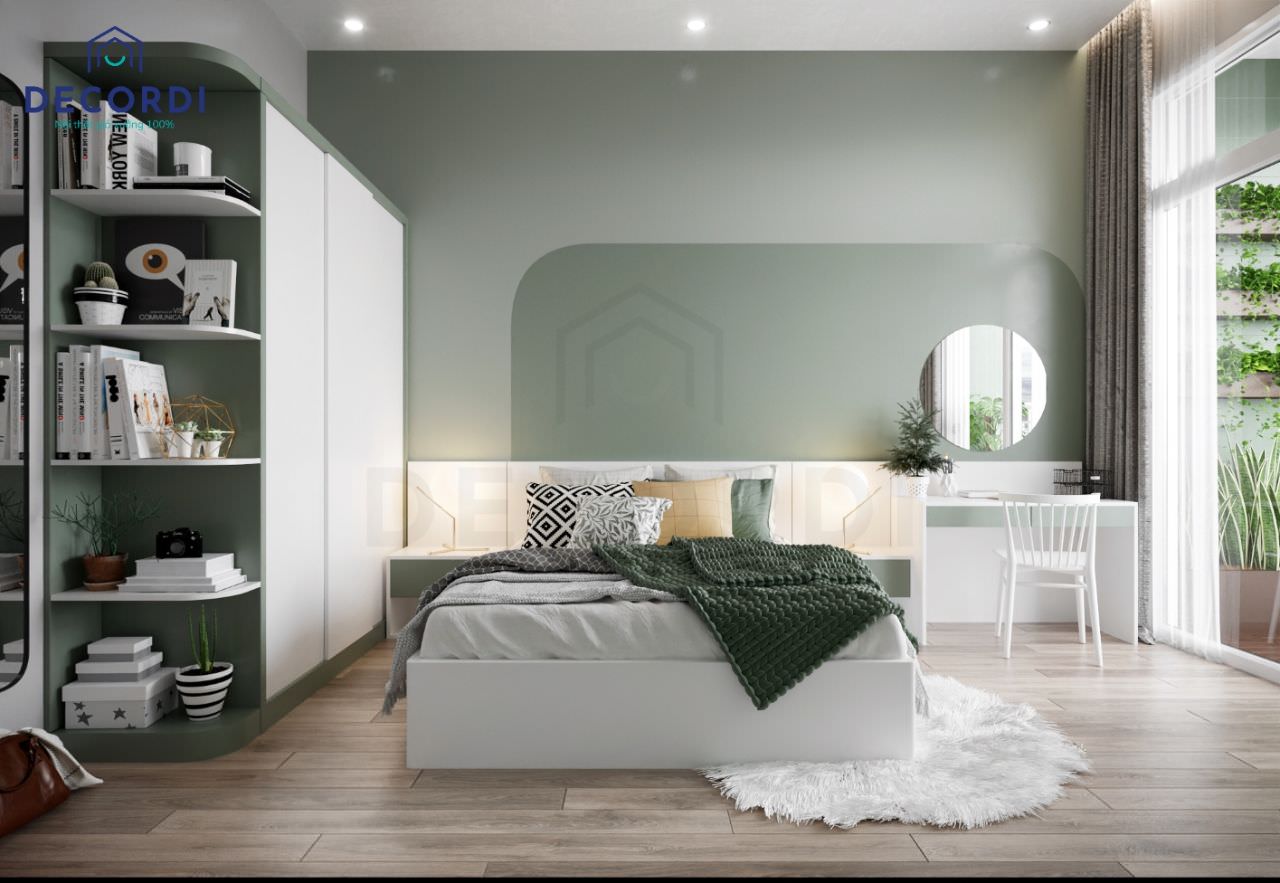 Thiết kế phòng ngủ màu xanh mint phối trắng cho nữ đem lại cảm giác mát mẻ, sảng khoái