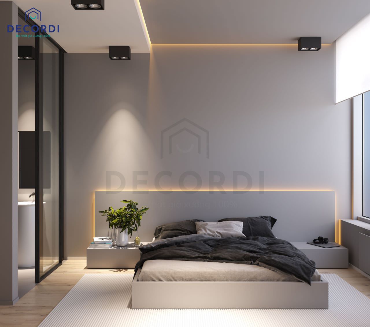 Nội thất phòng ngủ chung cư phong cách tối giản với tông màu trắng xám