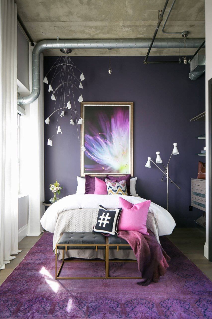 Thiết kế phòng ngủ nhỏ với tông màu tím thơ mộng làm chủ đạo