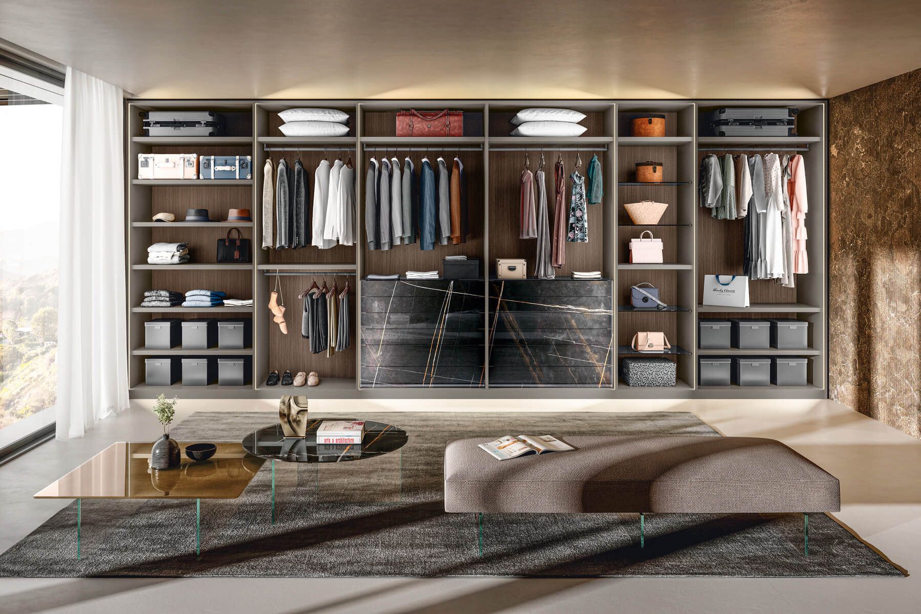 Thiết kế tủ quần áo thông minh hiện đại đụng trần tối ưu không gian lưu trữ đồ đạc trong nhà