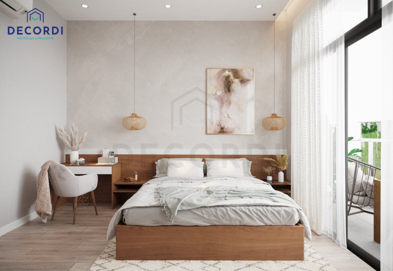 Thiết kế phòng ngủ master với tông màu trắng làm chủ đạo nhẹ nhàng, tinh tế