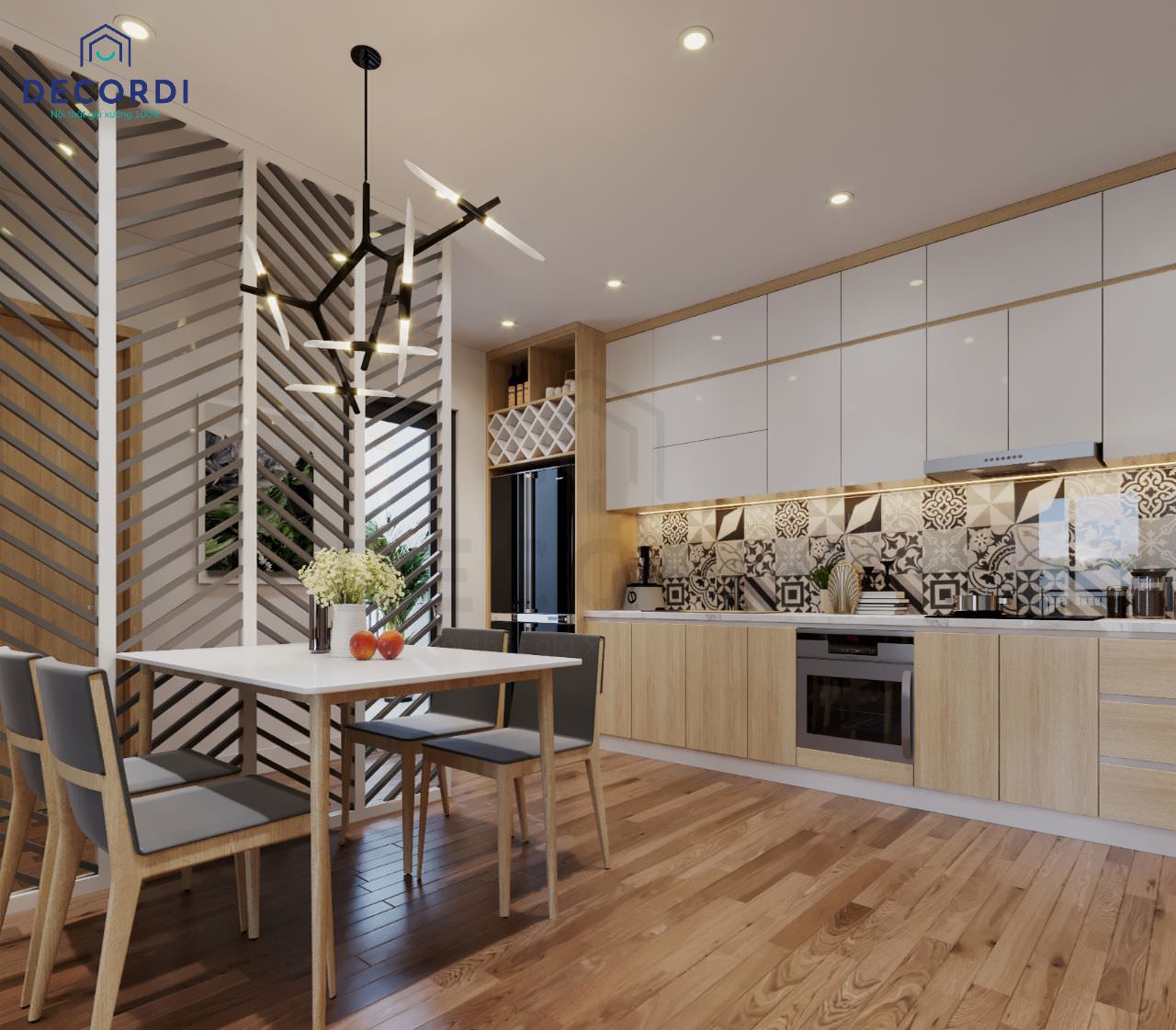 Thiết kế nội thất phòng bếp cực sang với hệ tủ bếp gỗ công nghiệp