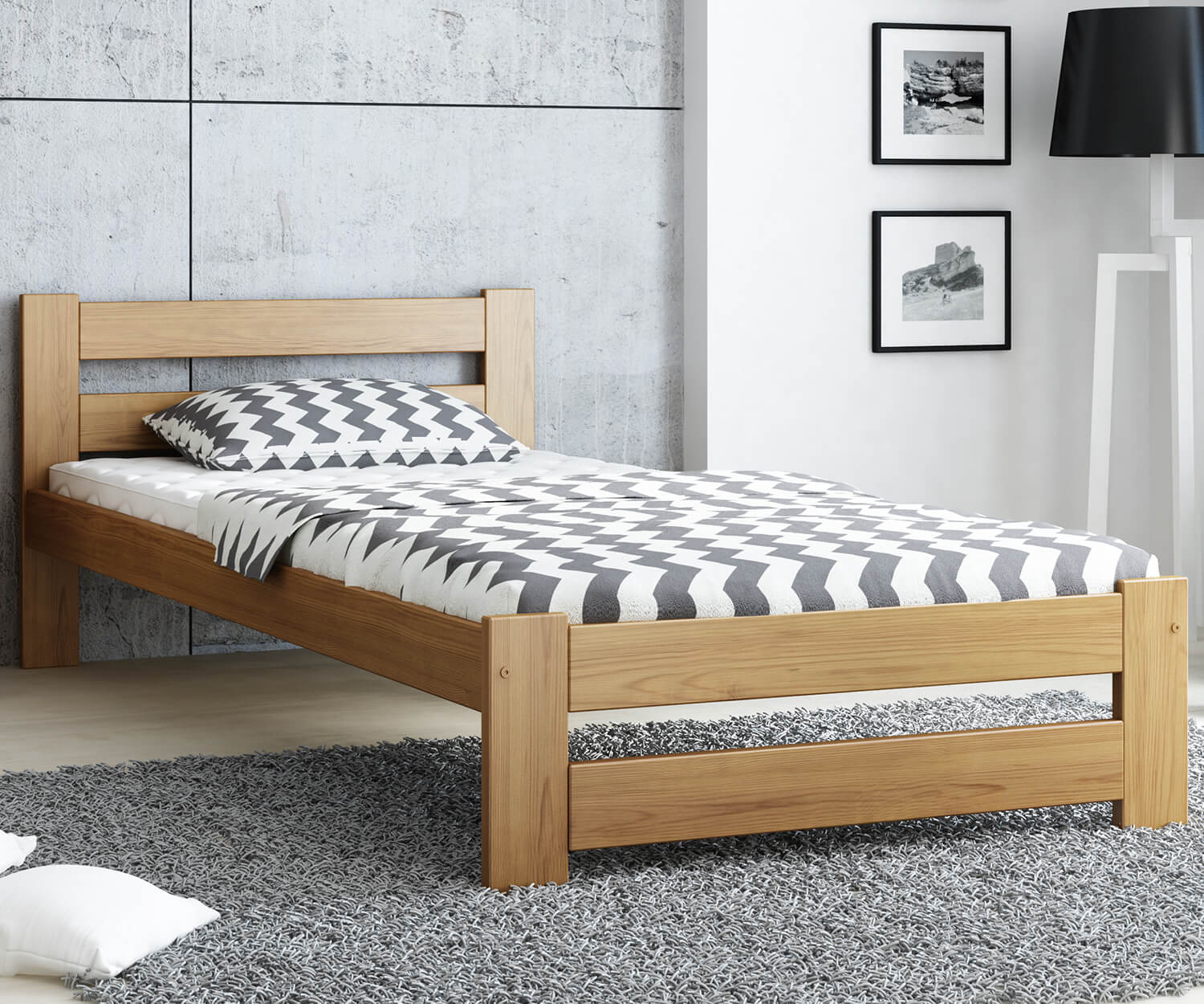 Giường ngủ gỗ công nghiệp màu vân gỗ sáng đẹp, sang trọng với thiết kế nhỏ gọn cho 1 người nằm