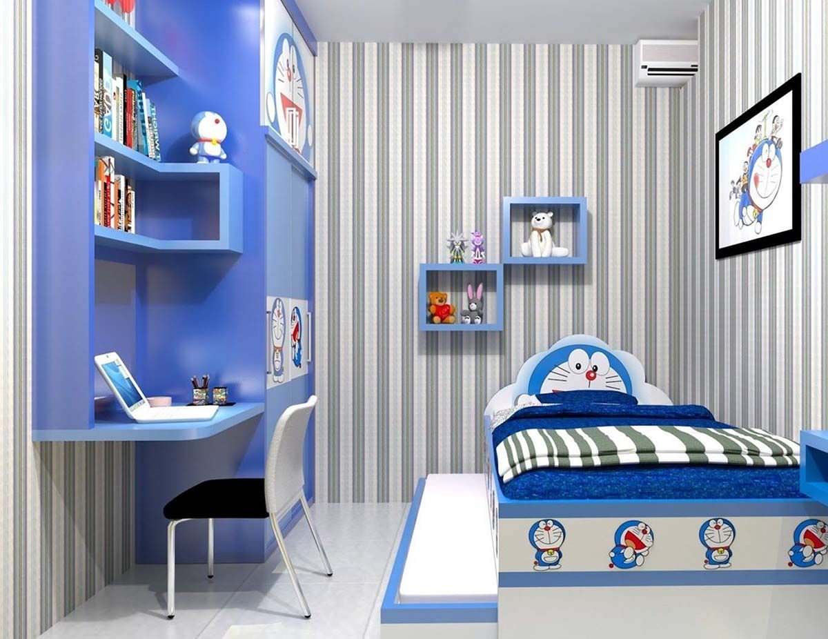 Thiết kế phòng ngủ Doremon với giường dạng kéo tiện lợi