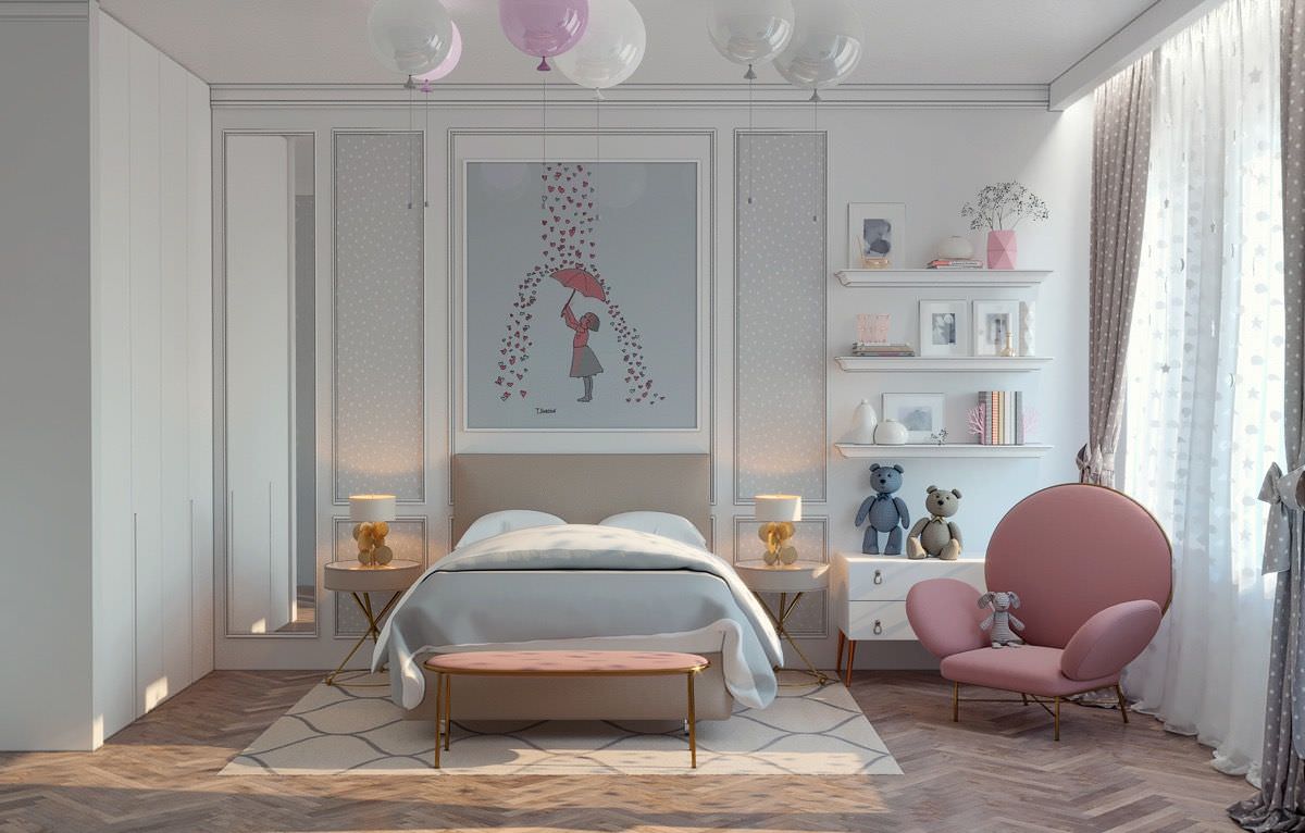 Thiết kế phòng ngủ màu hồng với nội thất tối giản nhưng vẫn rất dễ thương nhờ cách trang trí hợp lí