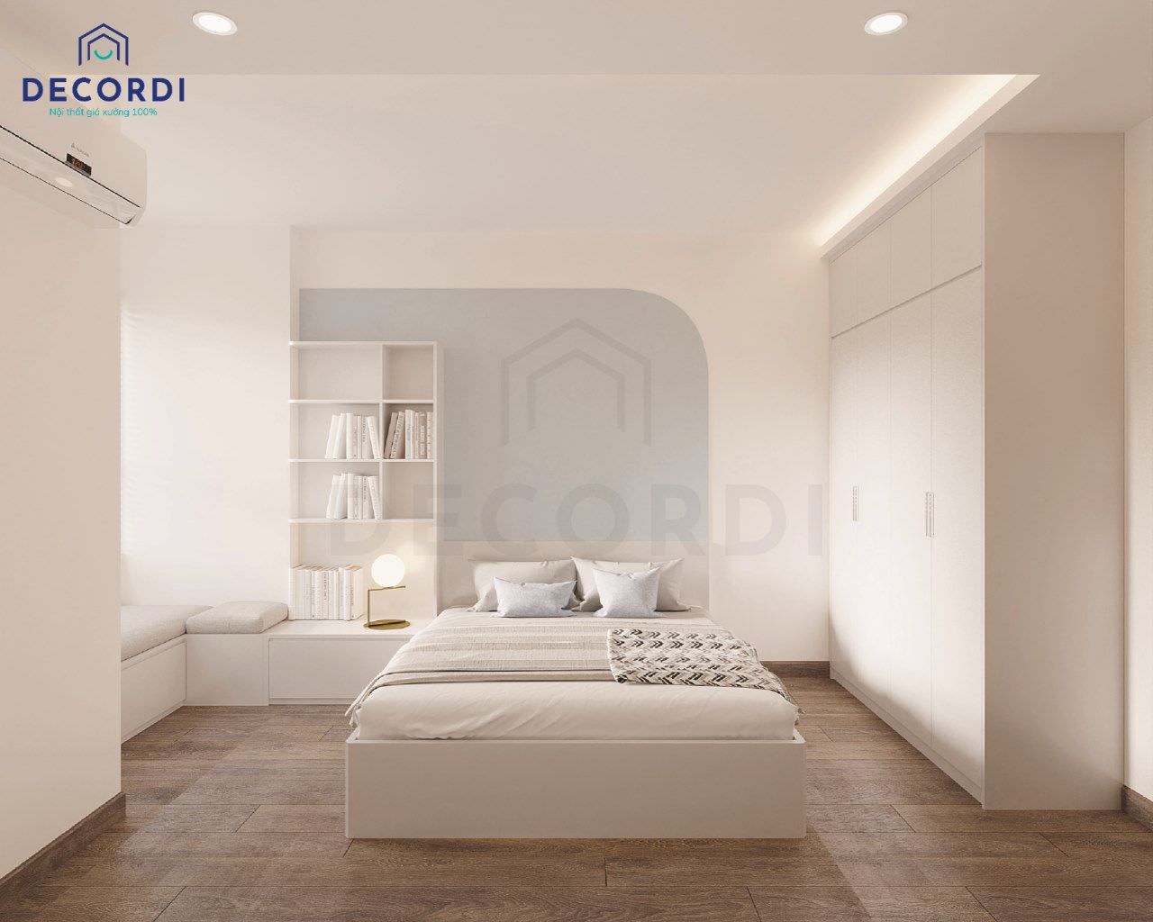 Thiết kế nội thất phòng ngủ màu trắng đơn giản hiện đại