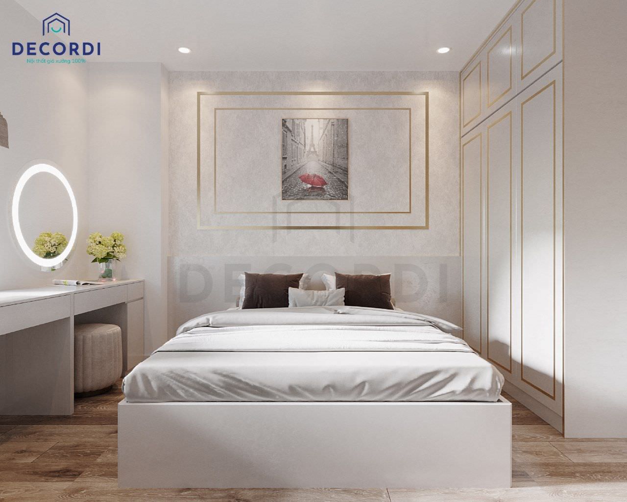 Thiết kế phòng ngủ nhỏ đơn giản nhưng vô cùng sang trọng với tông màu trắng tinh tế