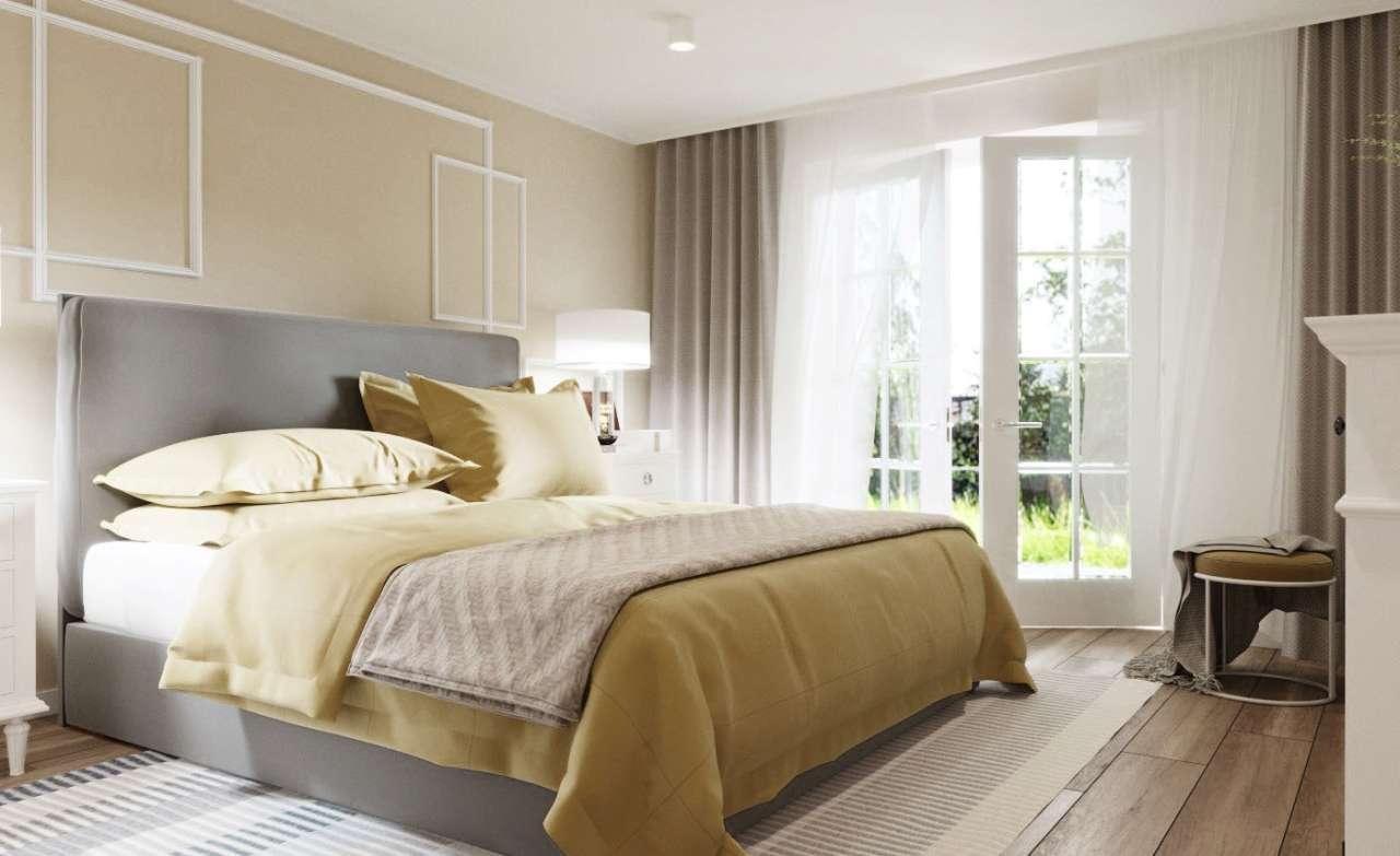 Sơn phòng ngủ màu vàng kem giúp nới rộng không gian phòng ngủ cho 2 vợ chồng