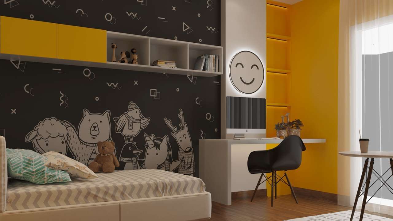 Mẫu phòng ngủ màu vàng phối đen cho bé siêu dễ thương 