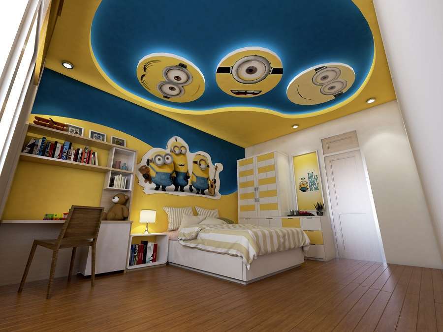 Thiết kế phòng ngủ minion màu vàng cho bé siêu đáng yêu