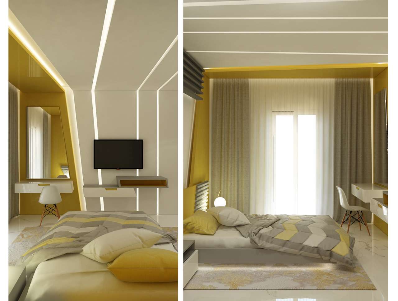 Sử dụng đèn led hoặc cửa sổ tối ưu ánh sáng phòng ngủ màu vàng