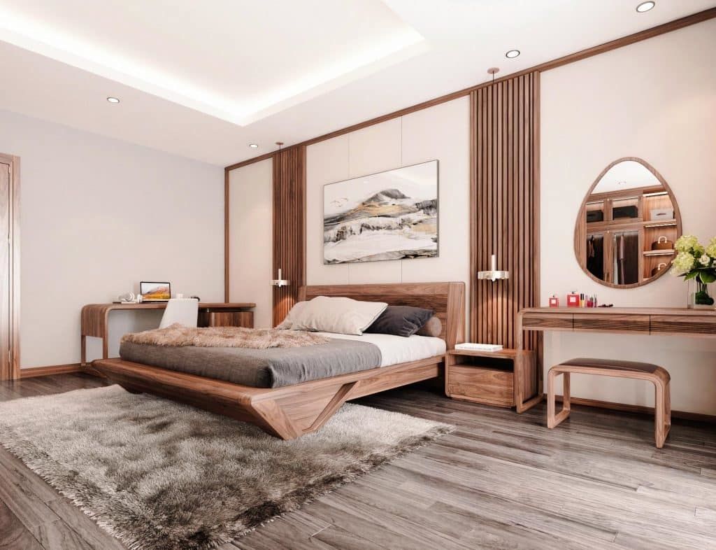 Phòng ngủ 50m2 màu vân gỗ tự nhiên