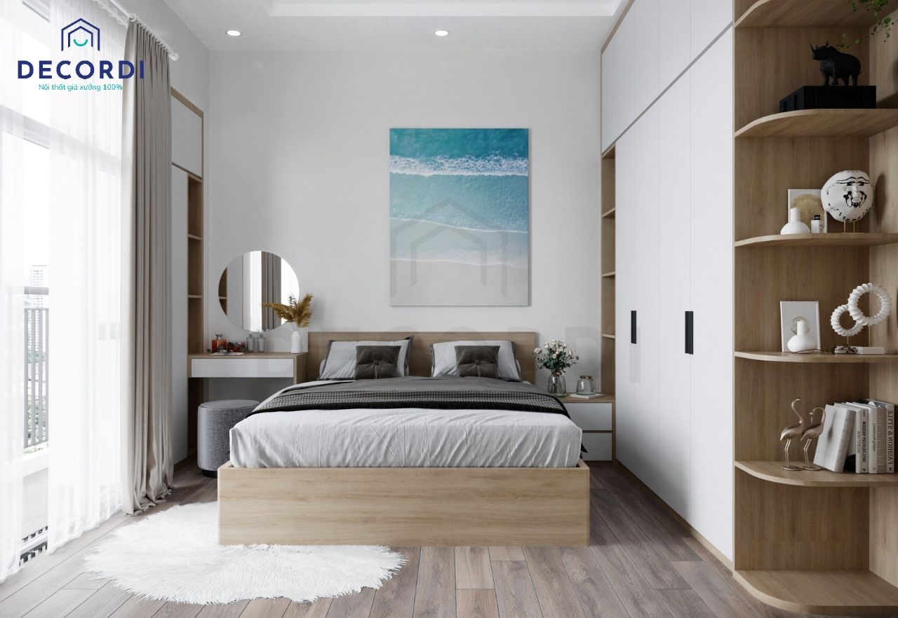 Thiết kế phòng ngủ hiện đại đơn giản cho căn hộ chung cư có 2 cửa ra vào 