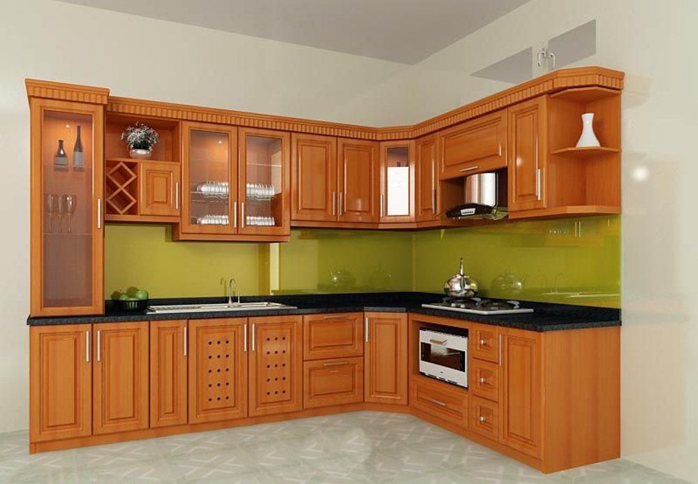 Không gian phòng bếp rộng rãi, thoải mái hơn với tủ bếp góc xéo