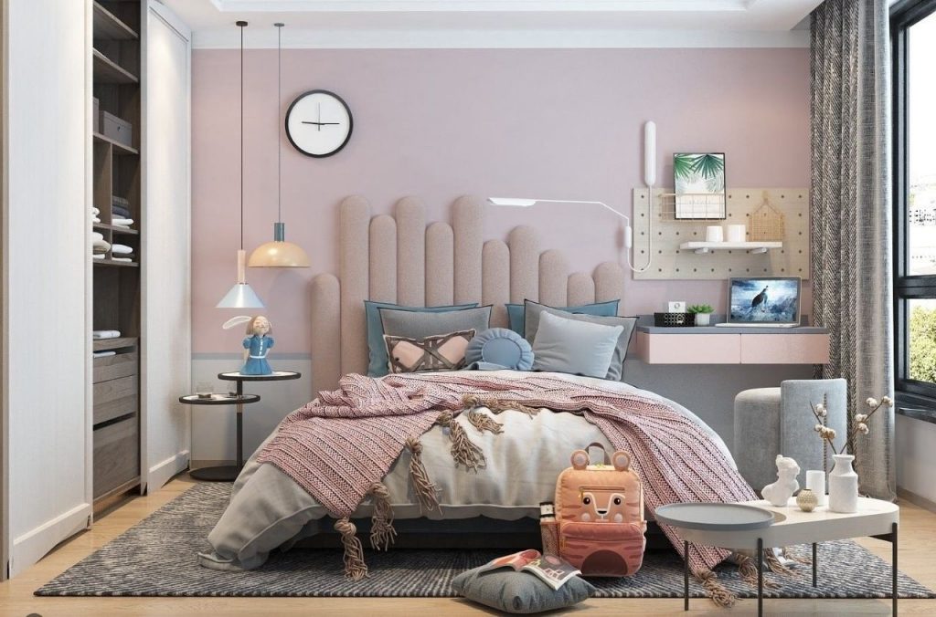 Phòng ngủ màu hồng ngọt ngào