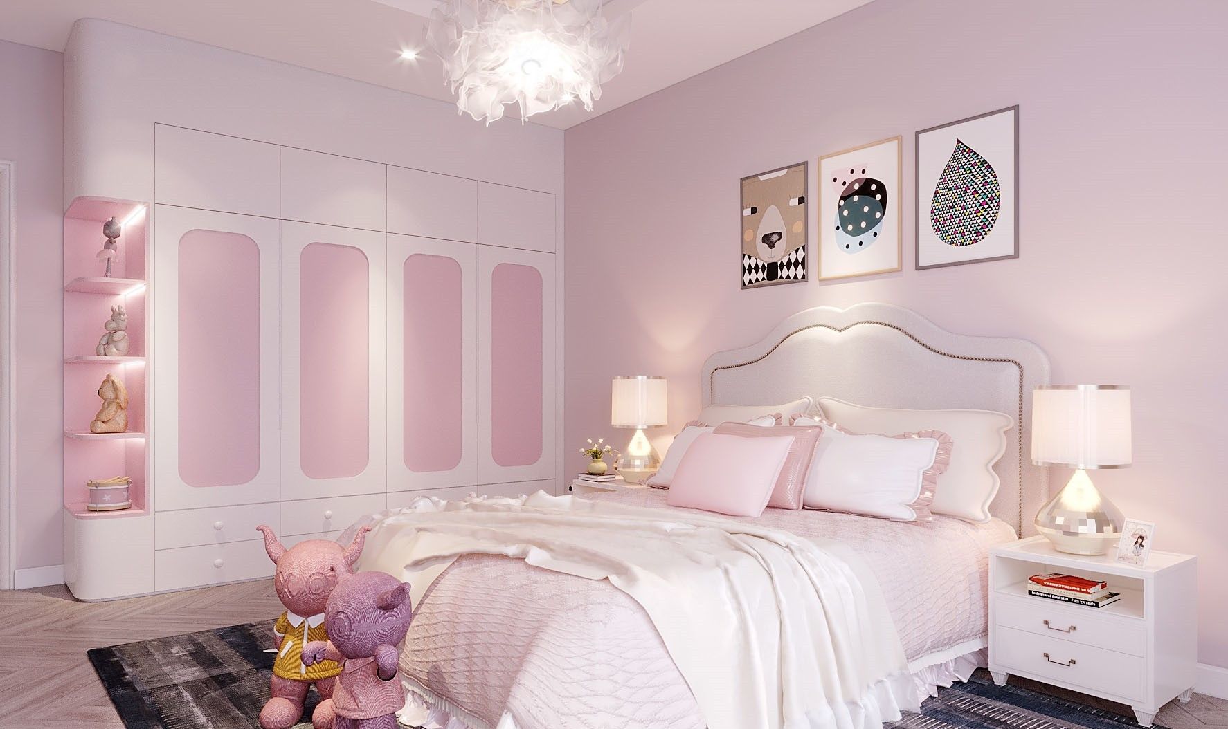 Thiết kế phòng ngủ màu hồng siêu đáng siêu cho bé gái