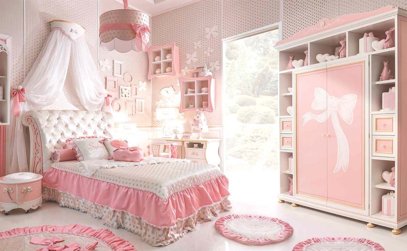 Giường ngủ công chúa cho bé gái có rèm phủ với phong cách tân cổ điển rất sang trọng và thơ mộng 