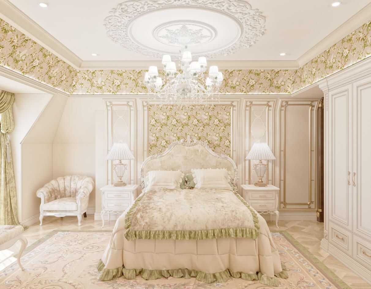 Giường ngủ công chúa màu trắng phong cách tân cổ điển cho bé gái tạo sự sang trọng, quyền lực cho căn phòng