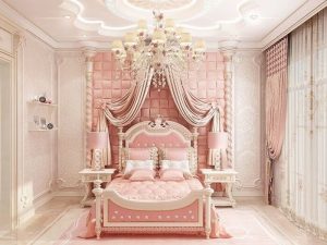 Giường ngủ công chúa cho bé gái màu hồng có rèm che theo phong cách hoàng gia vô cùng sang trọng, đẳng cấp