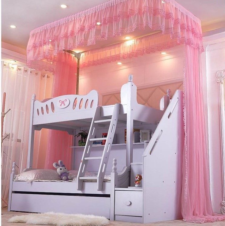 Mẫu giường 2 tầng công chúa cho 2 bé gái vô cùng dễ thương với rèm treo trang trí
