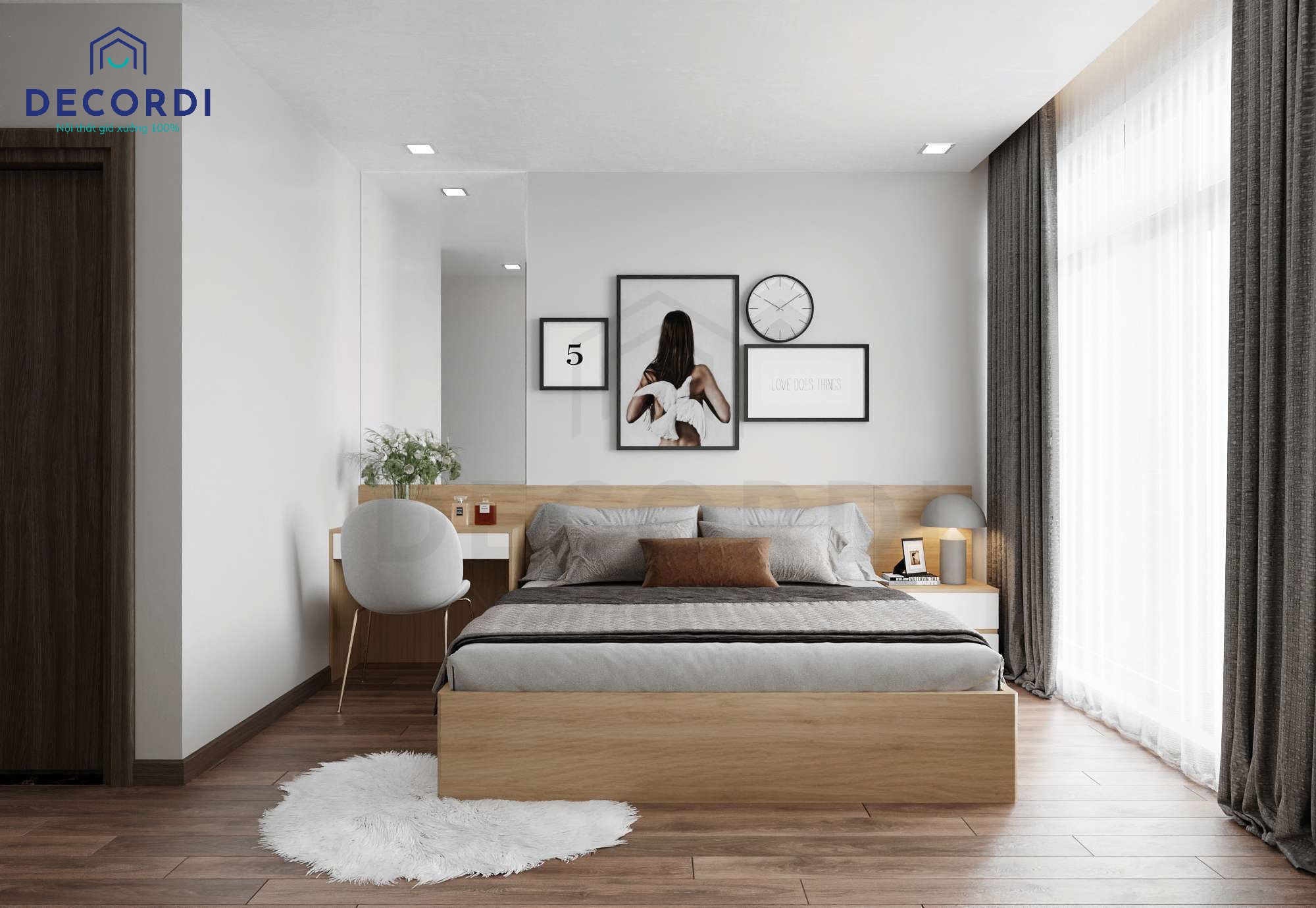 Thiết kế nội thất phòng ngủ hiện đại với tông màu trắng nền nã 