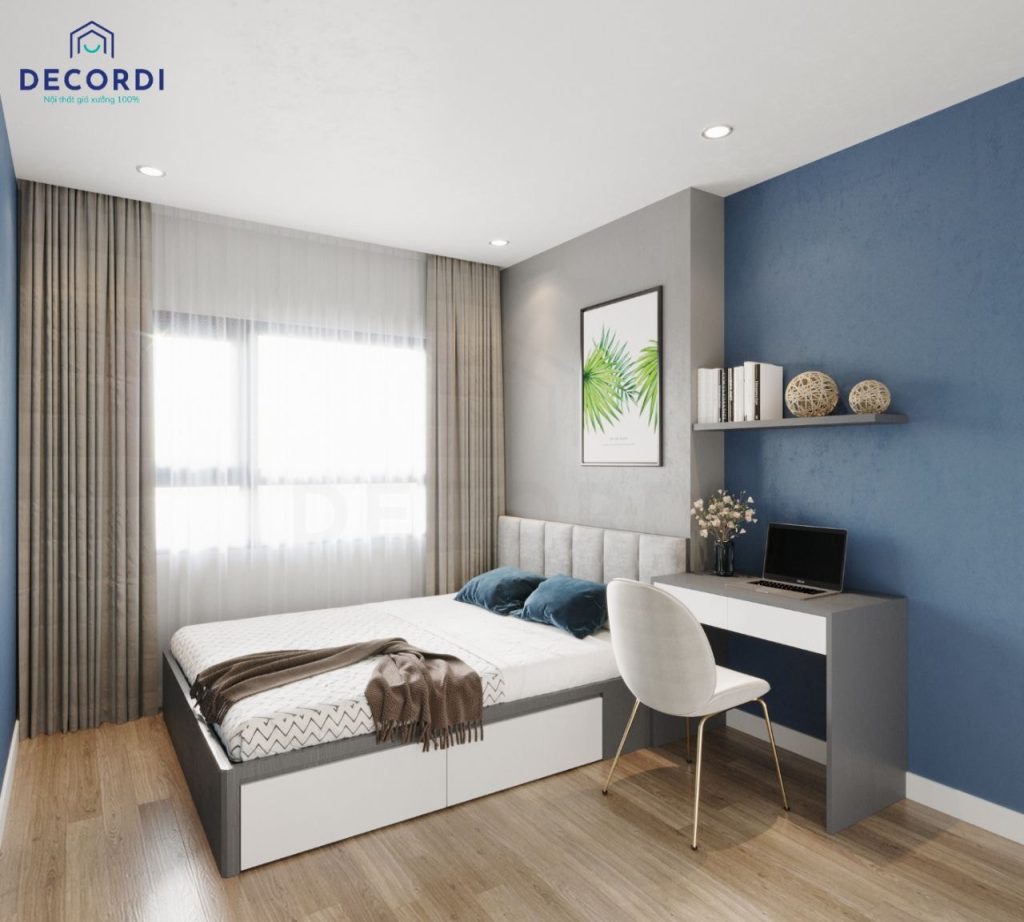 Phòng ngủ được phối màu sắc nhẹ nhàng hài hòa mang lại cảm giác vô cùng dễ chịu và thoải mái