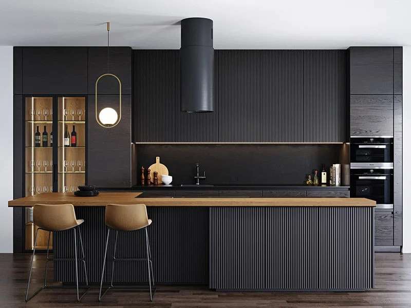 Tủ bếp phủ laminlate mang tông màu đen siêu sang trọng mang