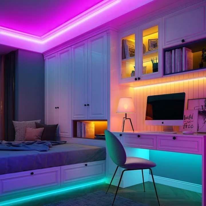 Sử dụng đèn led âm đồ nội thất trang trí phòng ngủ chill vô cùng độc đáo