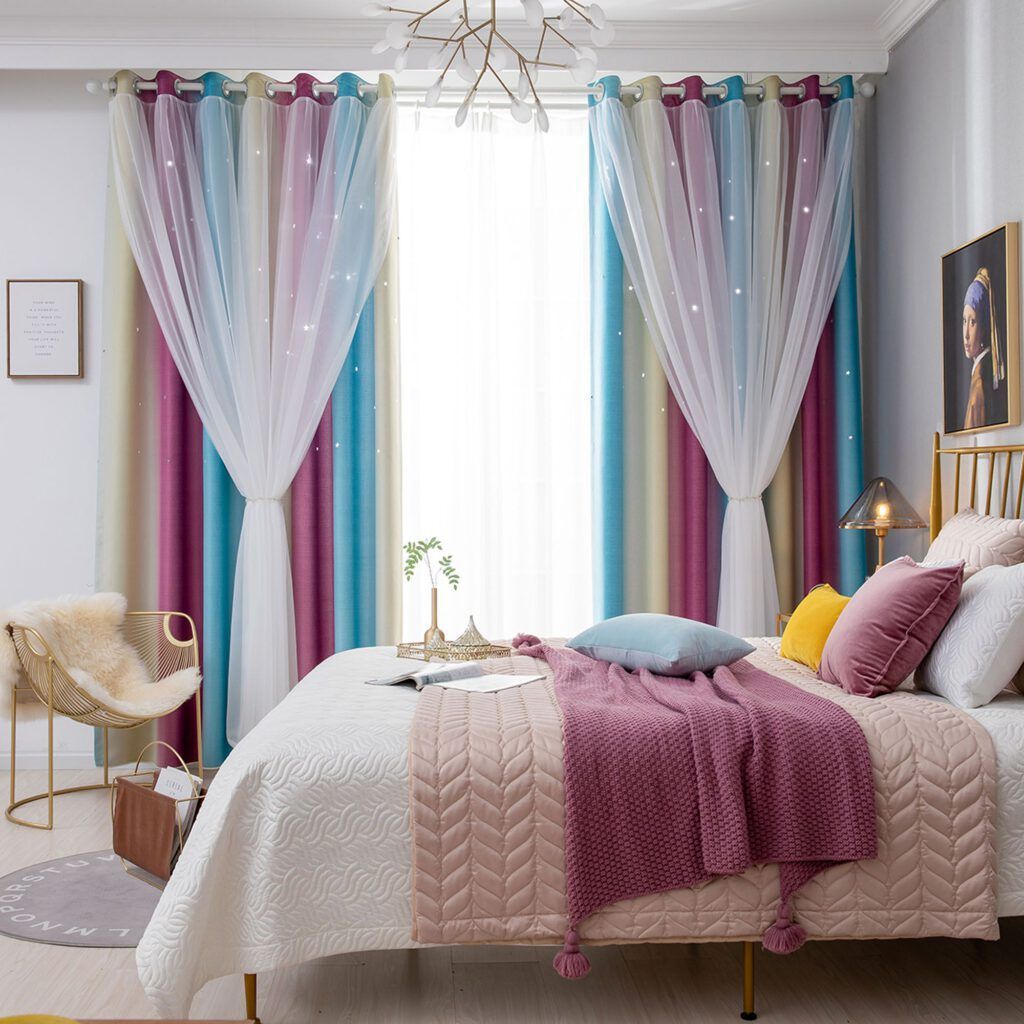 Sử dụng rèm cửa phối màu decor phòng ngủ siêu chill