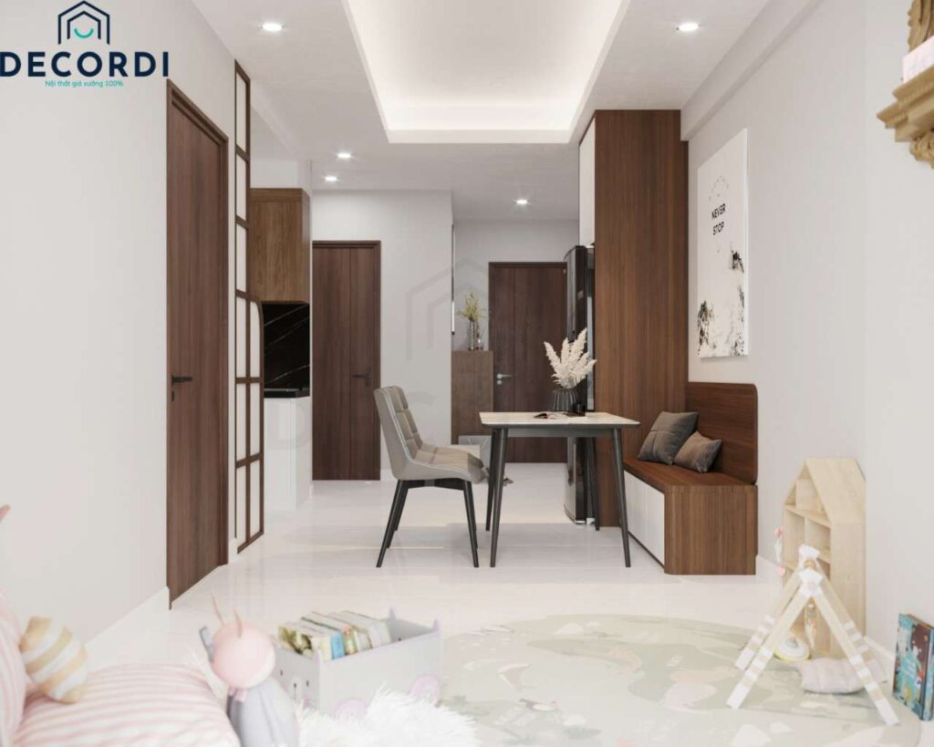 Mẫu thiết kế chung cư phòng ngủ hiện đại bằng gỗ công nghiệp gam màu trầm ấm