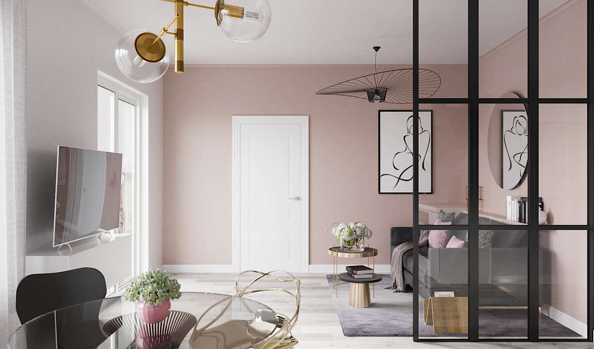 Mẫu thiết kế chung cư với sơn tường màu hồng pastel khá được ưa chuộng hiện nay