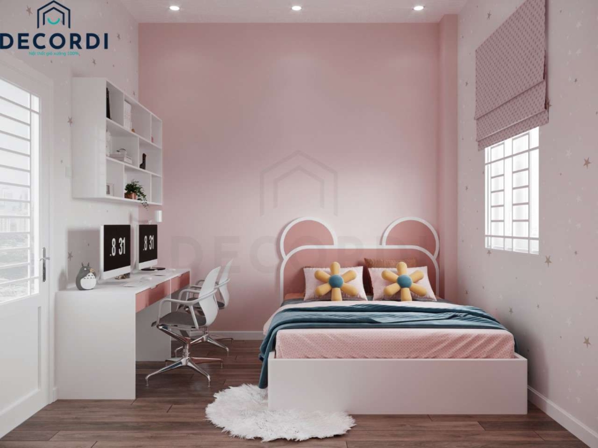 Thiết kế phòng ngủ cho bé màu hồng siêu dễ thương