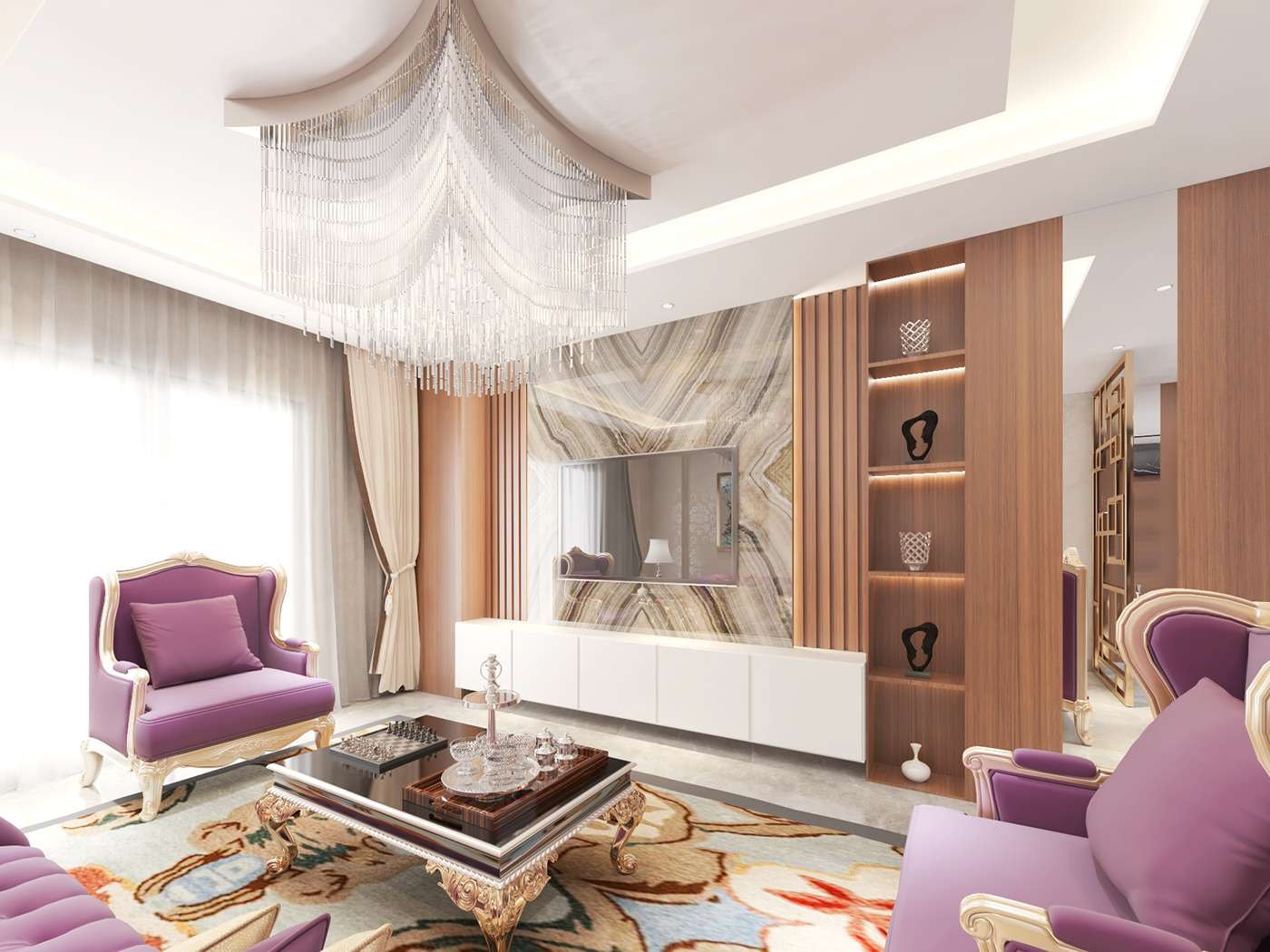 Thiết kế nội thất phòng khách phong cách Châu Âu cao cấp phối thêm tính hiện đại 