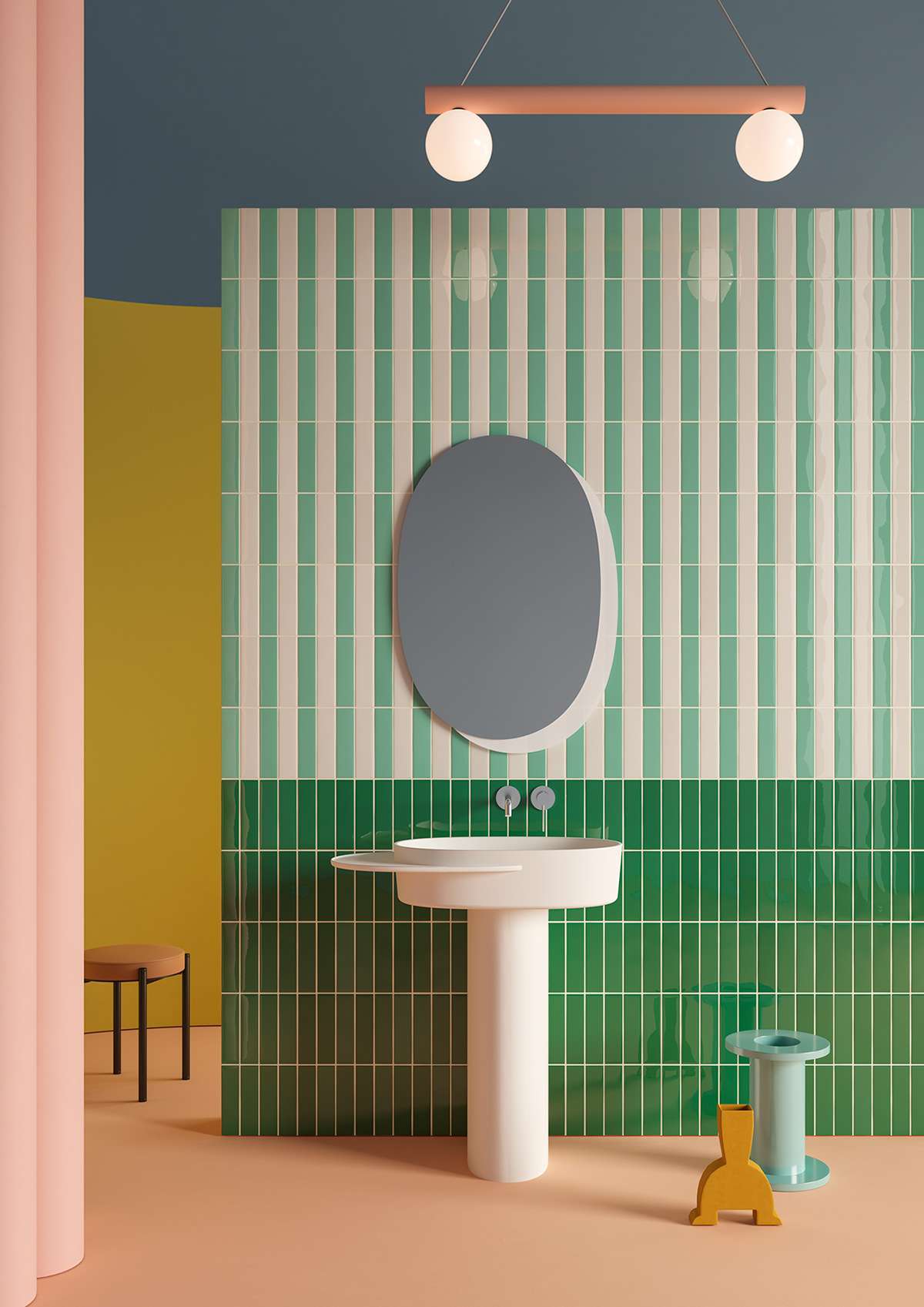 Mẫu thiết kế nhà vệ sinh theo phong cách Color Block phối màu độc đáo