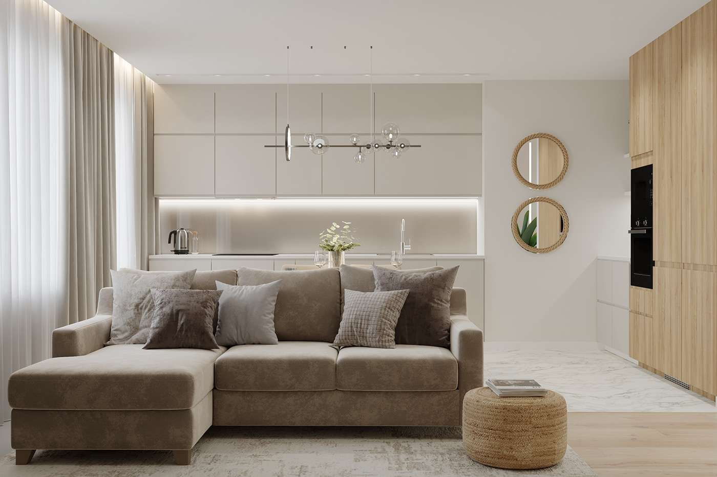 Nội thất phòng khách chung cư phong cách Eco với gam màu trắng nền nã