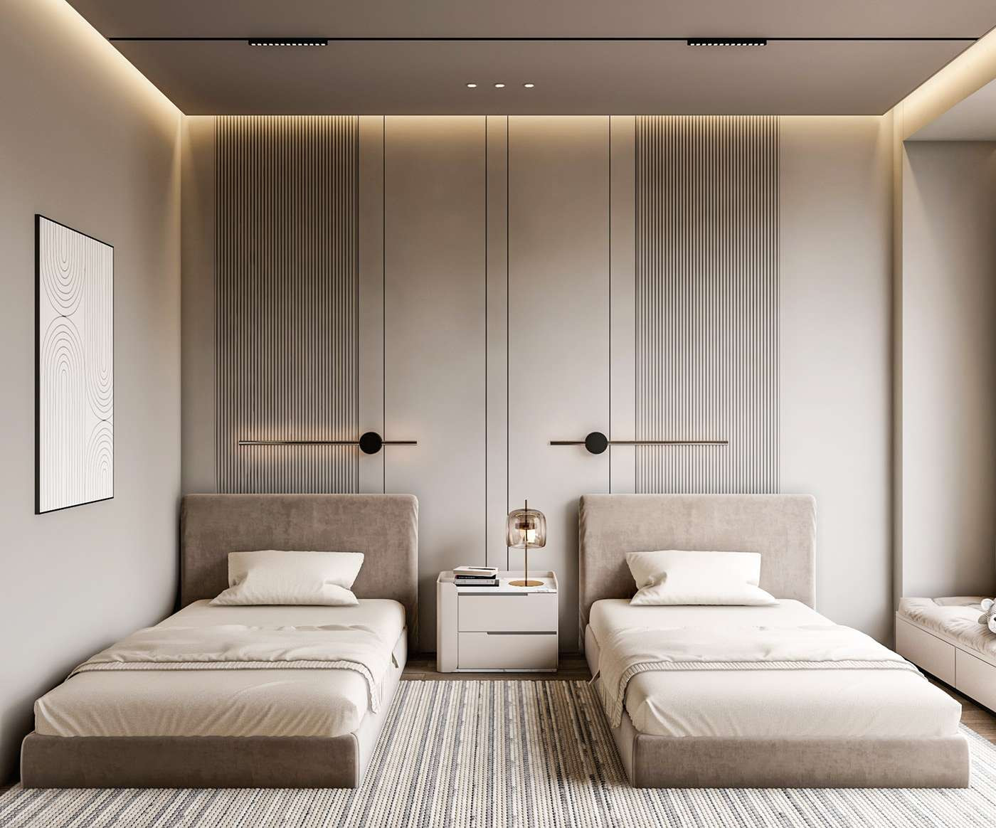 Thiết kế phòng ngủ 2 giường theo phong cách Minimalism 