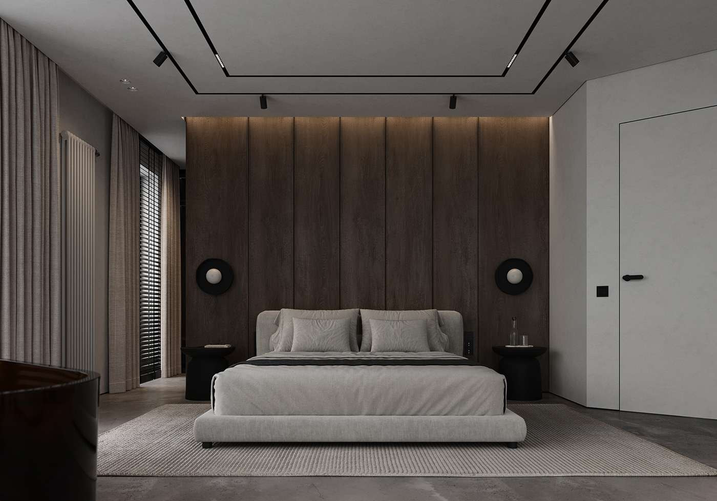 Phòng ngủ tối giản thiết kế giường bệt 