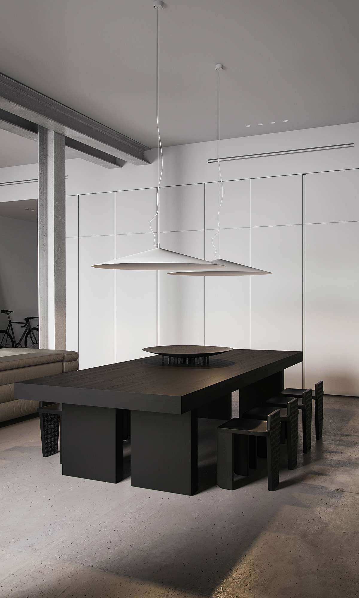 Phối 2 màu trắng đen với đường nét thiết kế tối giản cho phòng bếp 