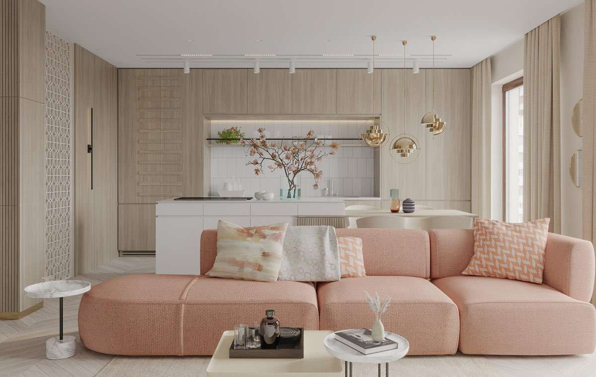 Bộ ghế sofa màu hồng pastel hợp gu phong cách Hàn Quốc