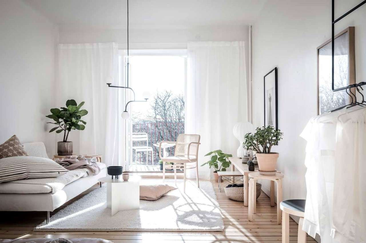 Thiết kế phòng khách căn hộ phong cách Hàn Quốc với gam màu trắng nền nã