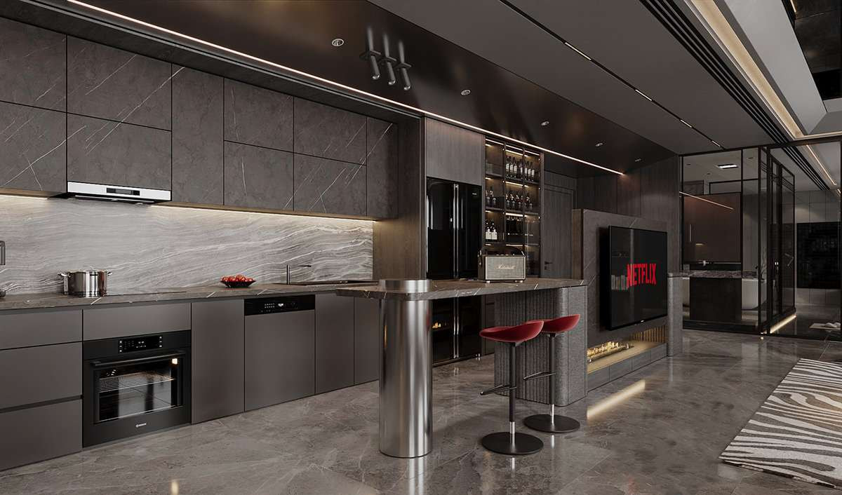 Phòng bếp rộng lớn theo phong cách Luxury