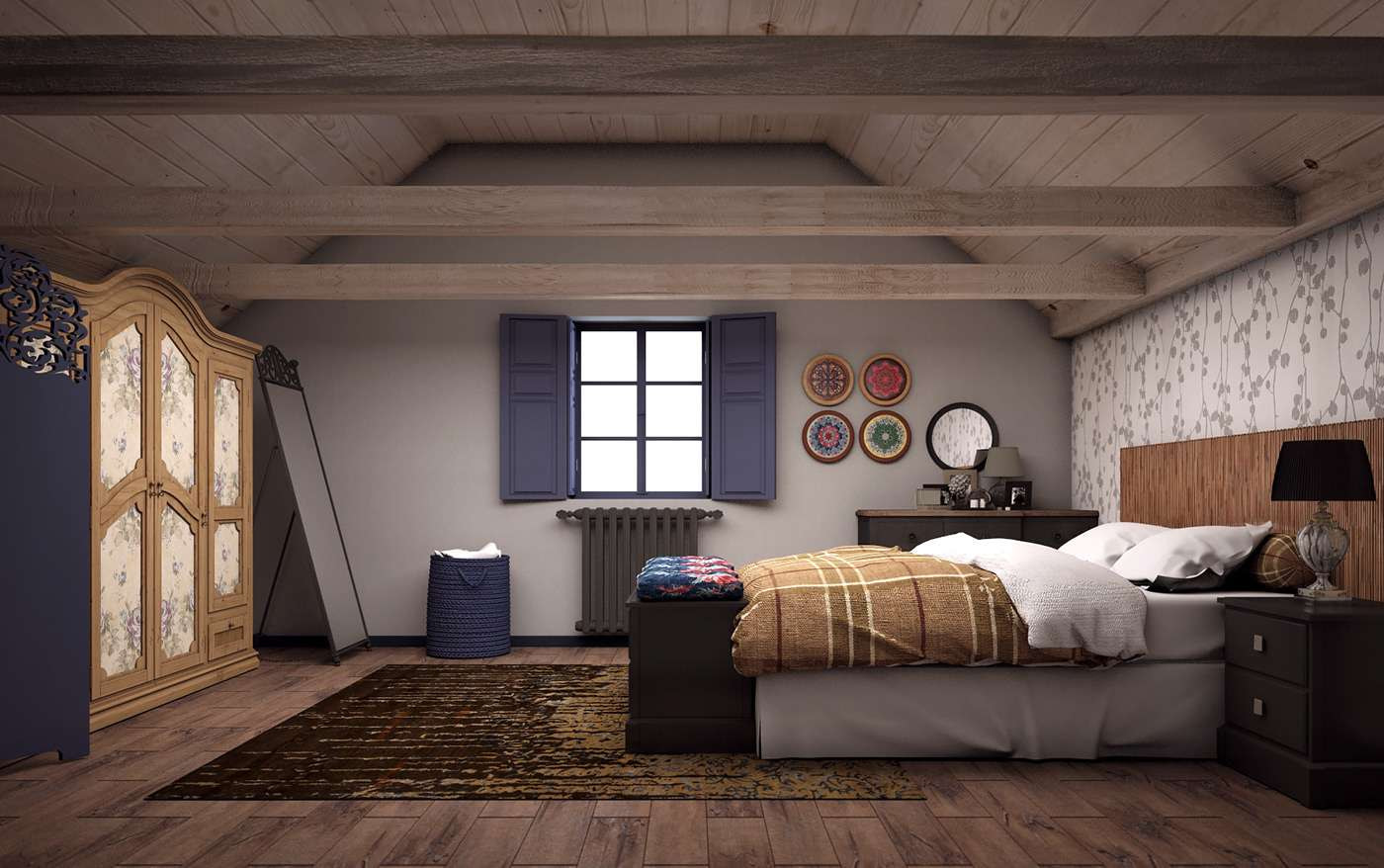 Thiết kế phòng ngủ phong cách Retro ở tầng áp mái 