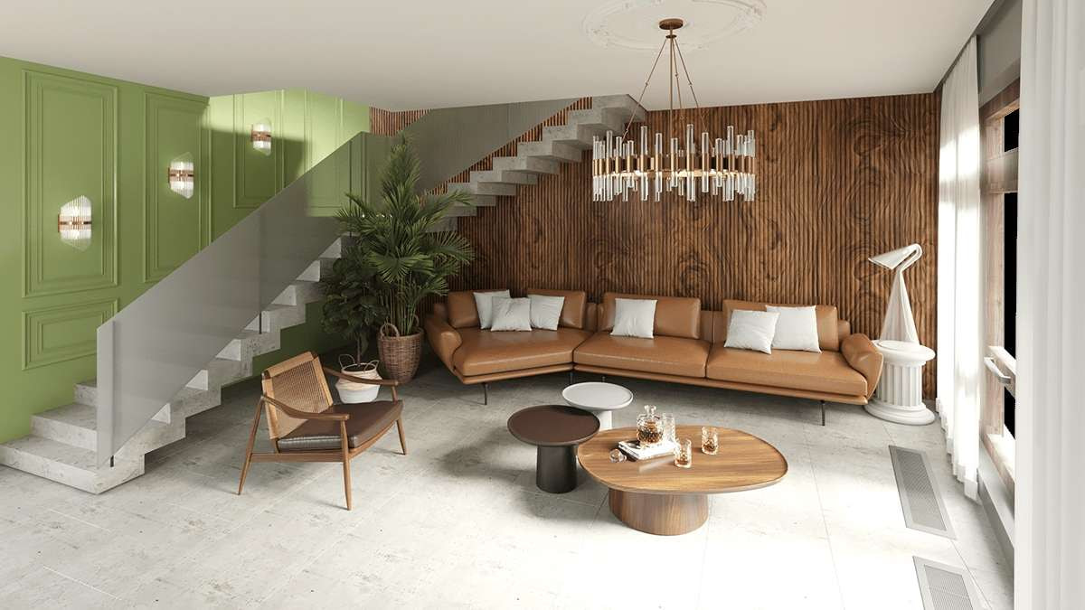 Ưu tiên nội thất gỗ tự nhiên và gỗ công nghiệp trong thiết kế phòng khách hơi hướng Retro