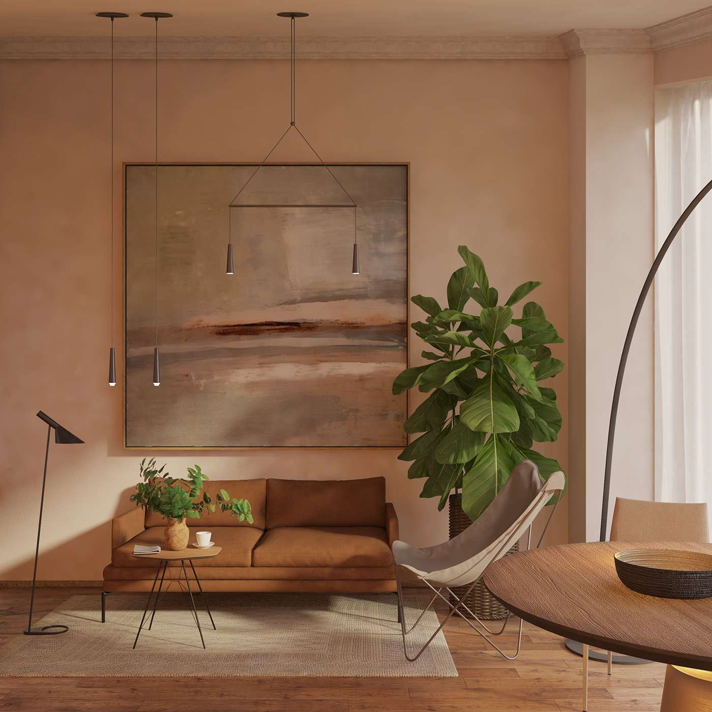 Thiết kế nội thất phòng khách phong cách Retro với gam màu cam đất giản dị 