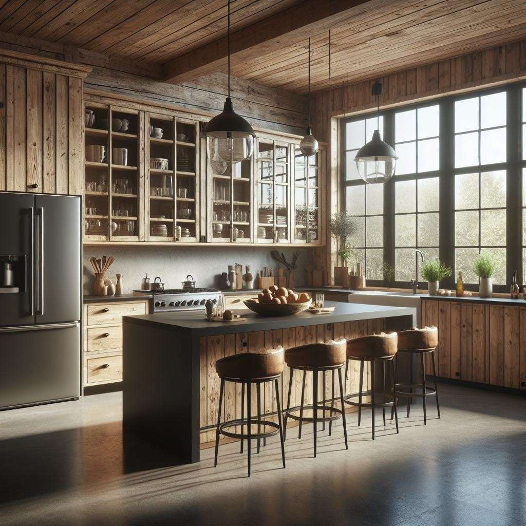 Thiết kế nội thất phòng bếp nhỏ có quầy bar phong cách Rustic 
