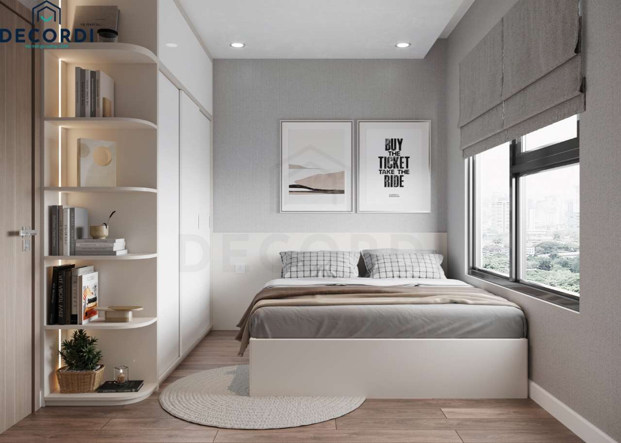 Phòng ngủ 2 cũng đơn giản tương tự tuy nhiên được thiết kế với gam màu trầm hơn
